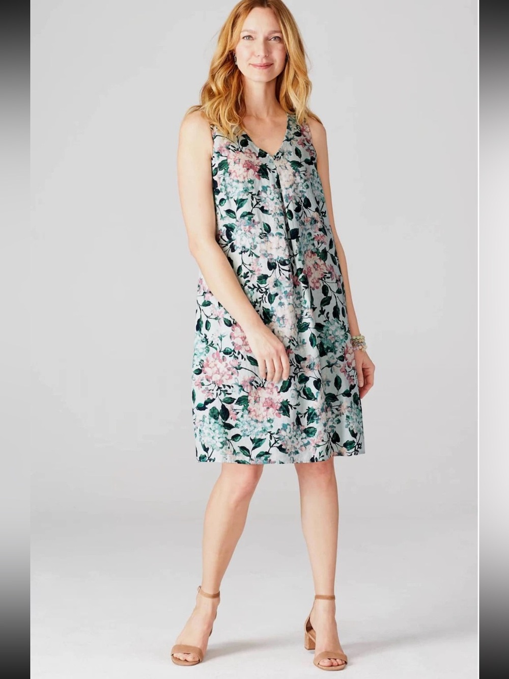 J. Jill - Love Linen Light Sea Glass Vintage Hydrangea Sleeveless Dress - Size M